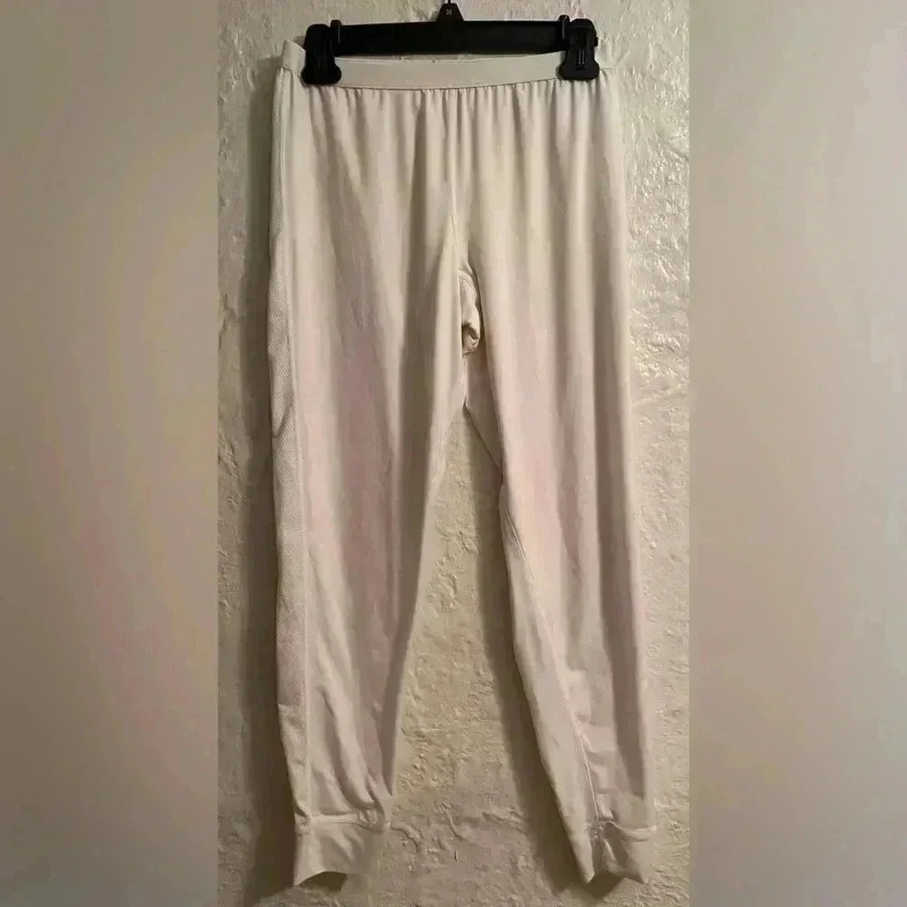 Cuddl Duds white thermal jogger style leggings with side panels; size L